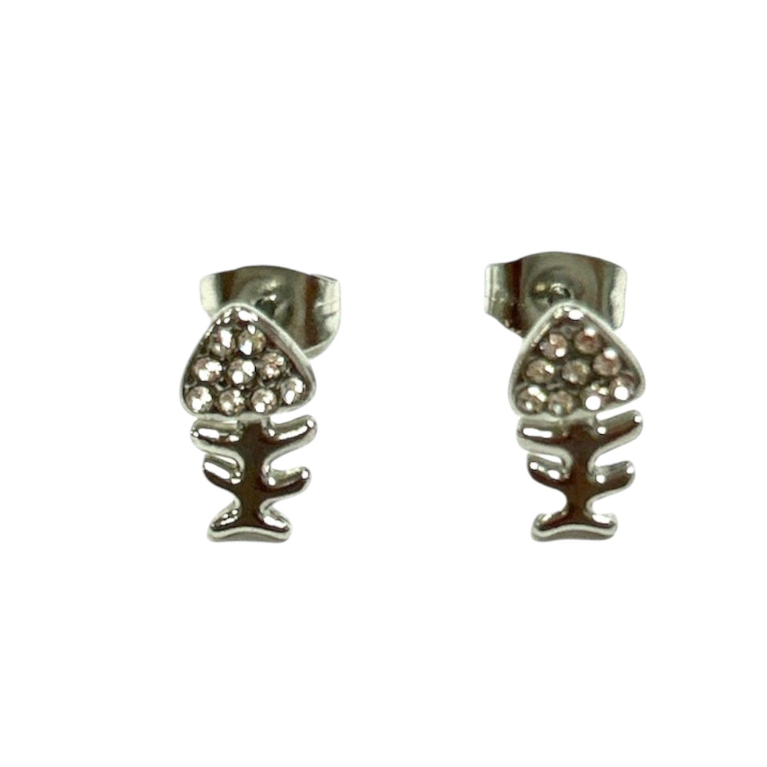 Stud Earrings Stainless Steel in the shape of a fish with zirconia - Jewelry and more