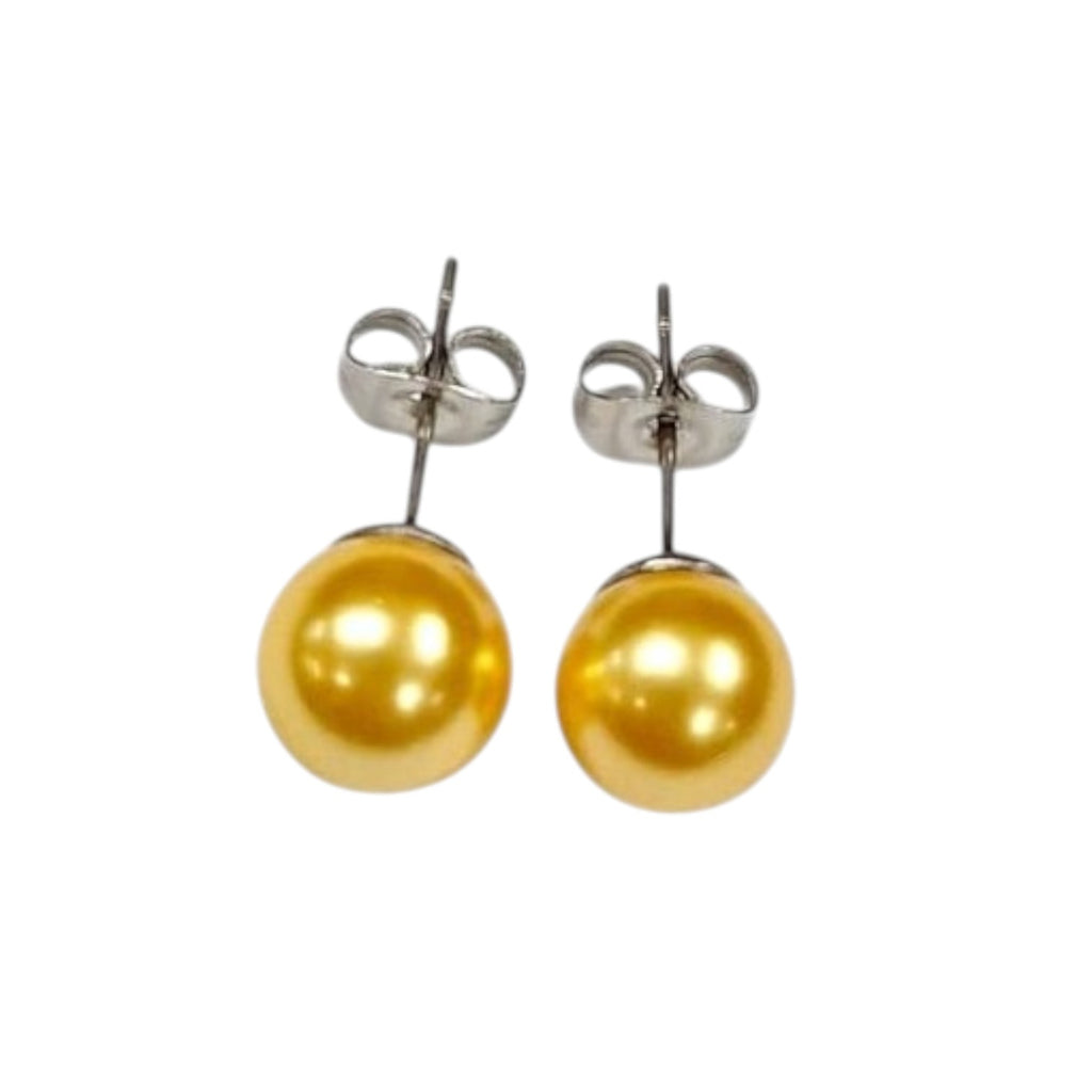 Yellow Pearl Ball Earrings in Stainless Steel 6mm - Jewelry and more