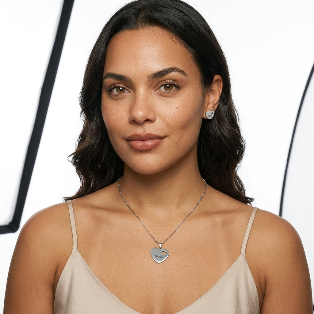 Jewelry Set (Pendant Necklace and Stud Earrings) — On Model - Close-up Detail | Generated by Modelize