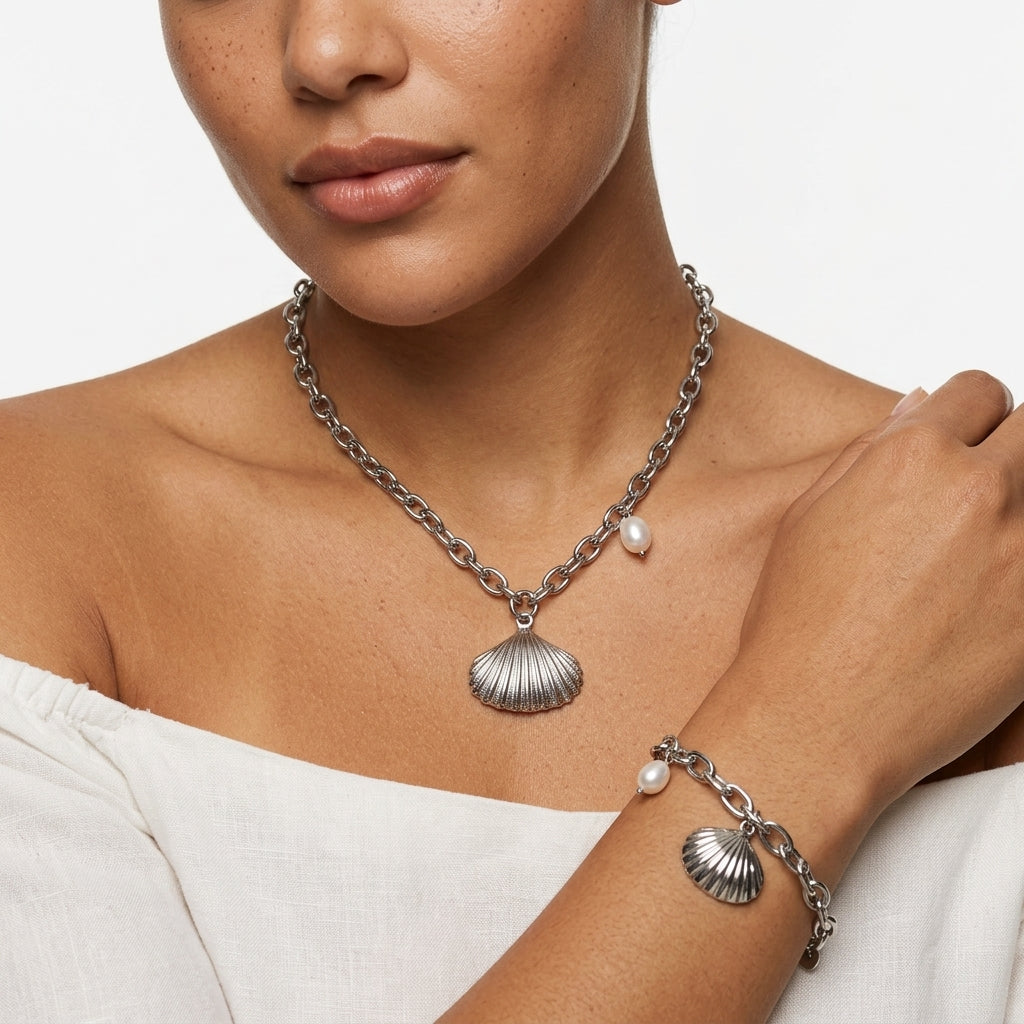 Jewelry Set (Necklace and Bracelet) — On Model - Close-up Detail | Generated by Modelize