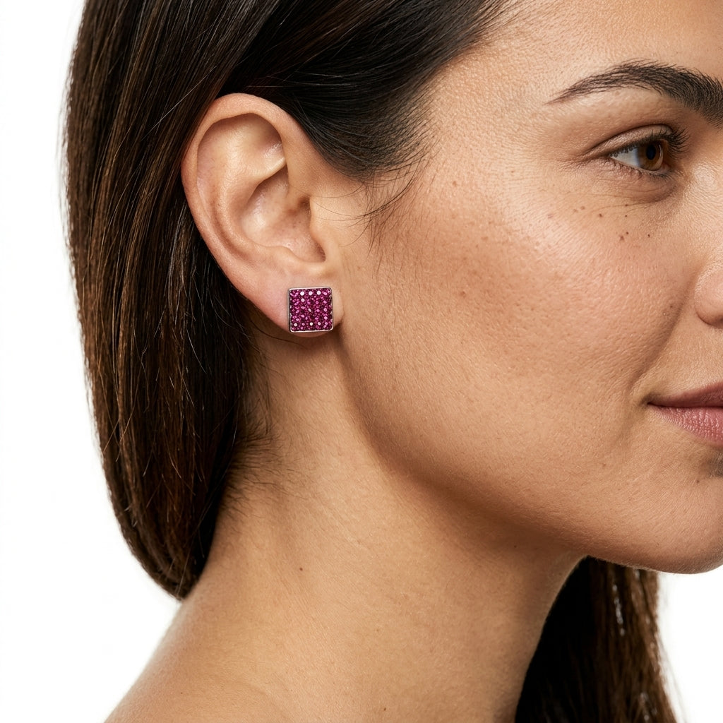 Square stud earrings — On Model - Close-up Detail | Generated by Modelize
