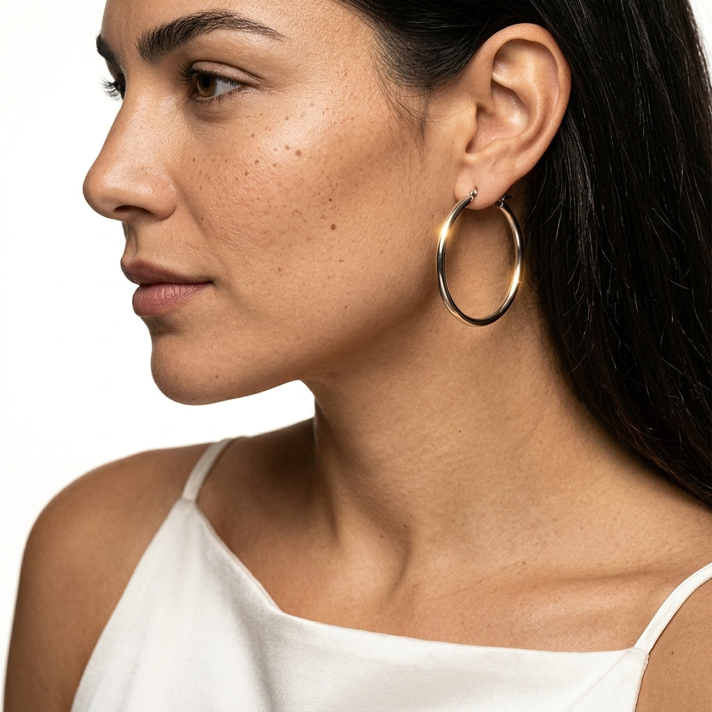 Hoop Earrings — On Model - Close-up Detail | Generated by Modelize