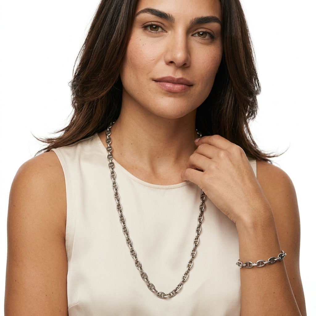 Necklace and Bracelet Jewelry Set — On Model - Close-up Detail | Generated by Modelize