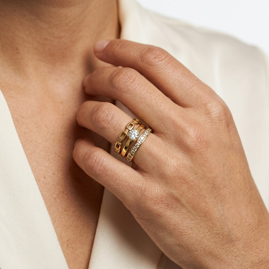 three-piece ring set — On Model — Accessories Focus | Generated by Modelize