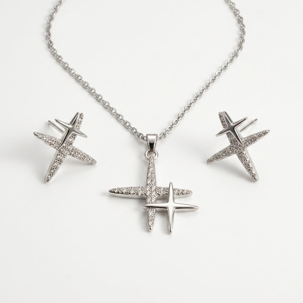 Jewelry Set (Necklace and Earrings) — Clean Studio | Generated by Modelize