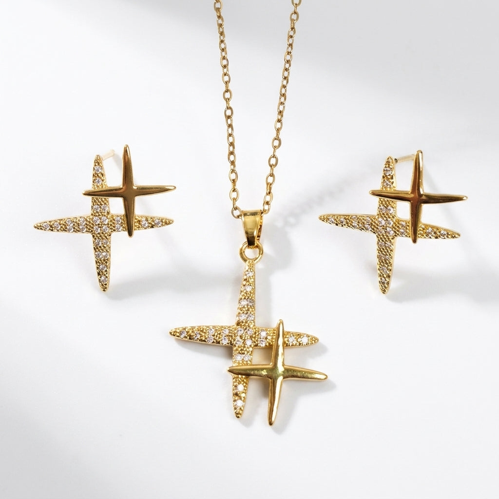 Jewelry Set (Pendant Necklace and Earrings) — Clean Studio | Generated by Modelize