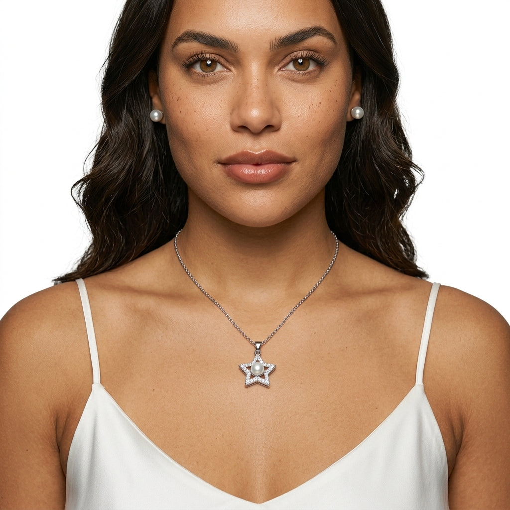 Jewelry Set (Necklace and Earrings) — On Model - Close-up Detail | Generated by Modelize