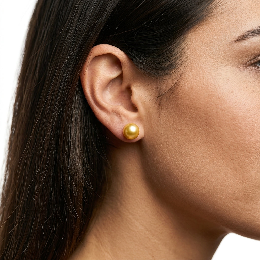 Ball Stud Earrings — On Model - Close-up Detail | Generated by Modelize