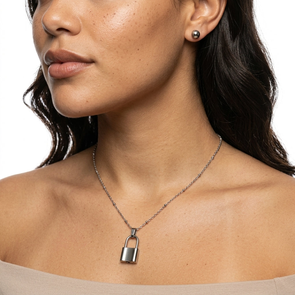 Jewelry set including necklace and earrings — On Model - Close-up Detail | Generated by Modelize