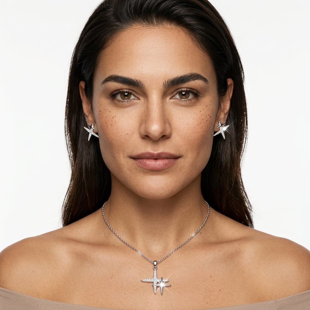 Jewelry Set (Necklace and Earrings) — On Model - Close-up Detail | Generated by Modelize