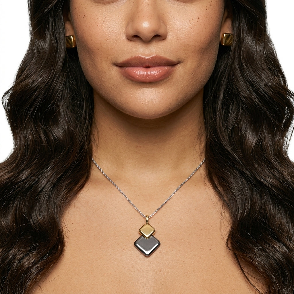 Jewelry set (necklace and earrings) — On Model - Close-up Detail | Generated by Modelize