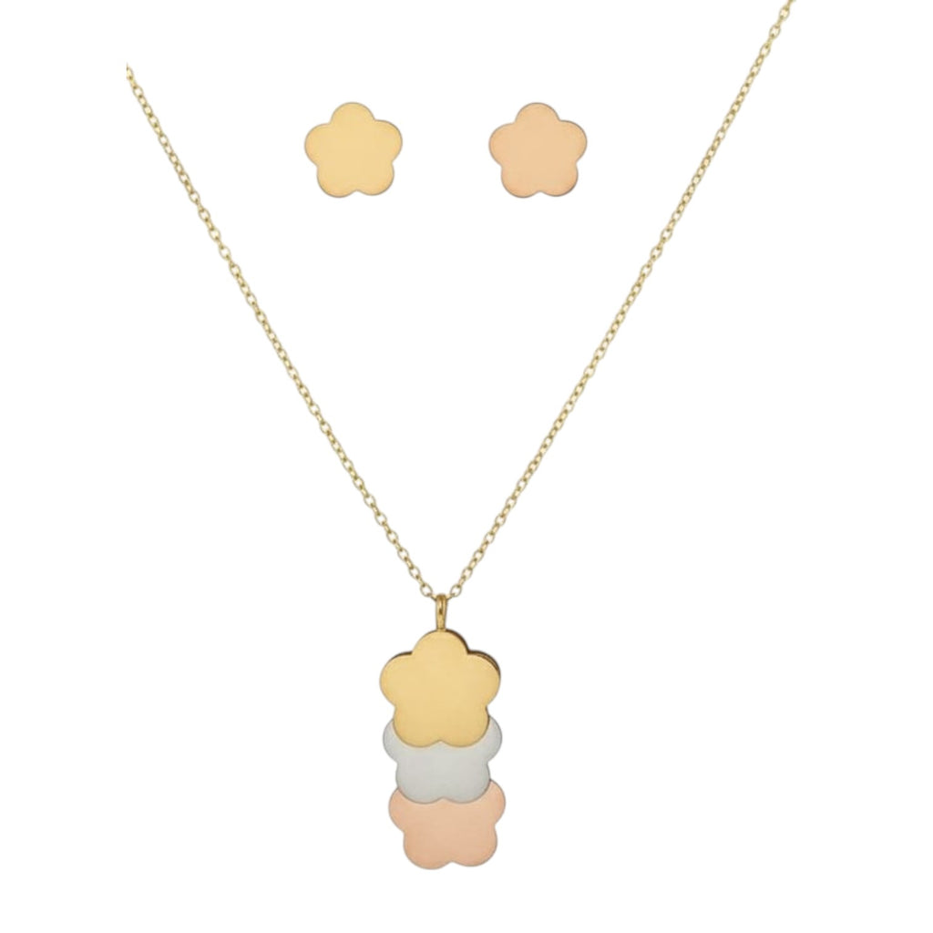 Stainless Steel Tri-Color Set with matching pendant and earrings - Jewelry and more