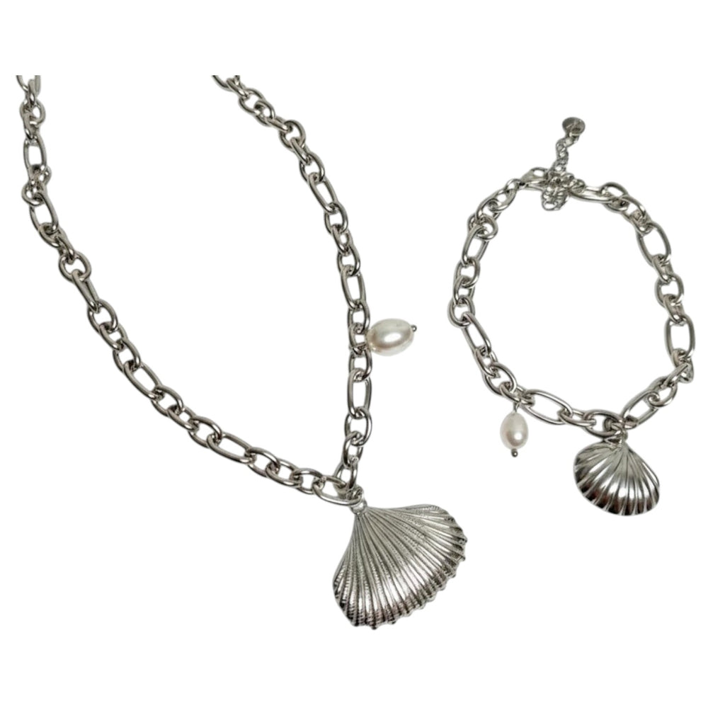Stainless Steel Set: Chain and Bracelet with Seashell Charm - Jewelry and more